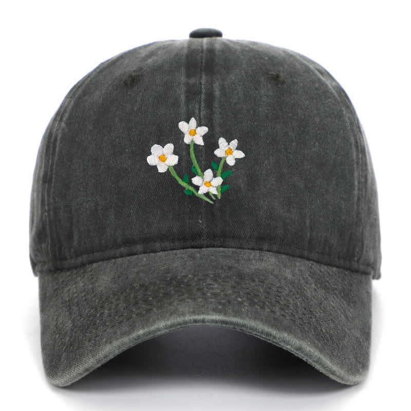 Casquette de baseball ajustable à fleurs blanches brodées - Vert armée - Réglable (environ 21 5/8"-22 7/8") - image 12