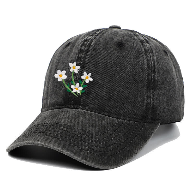 Casquette de baseball ajustable à fleurs blanches brodées - image 1