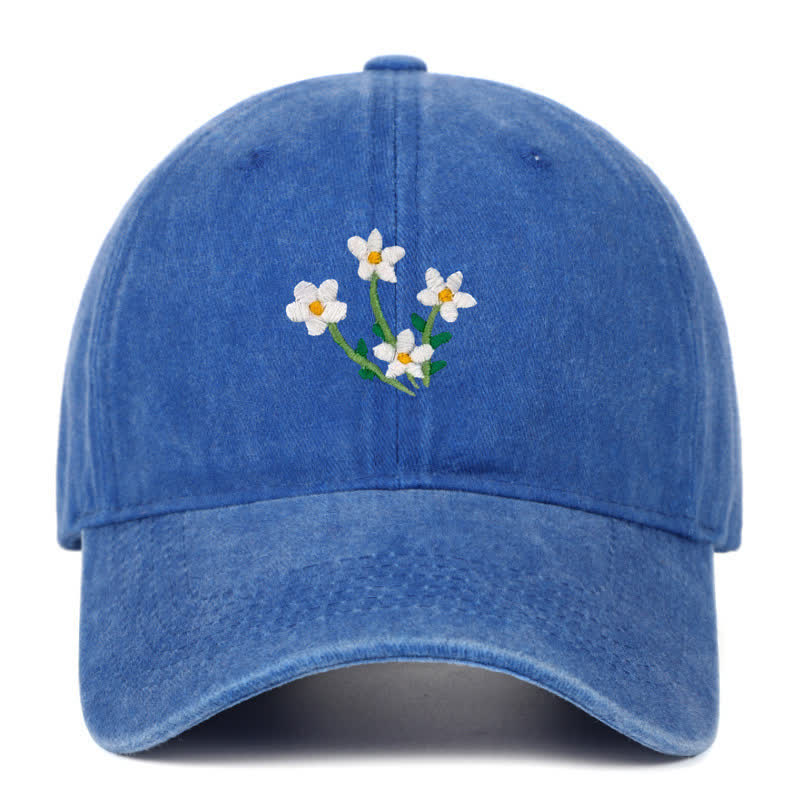Casquette de baseball ajustable à fleurs blanches brodées - Bleu - Réglable (environ 21 5/8"-22 7/8") - image 18