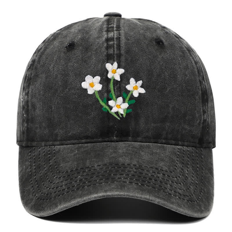 Casquette de baseball ajustable à fleurs blanches brodées - Noir - Réglable (environ 21 5/8"-22 7/8") - image 2