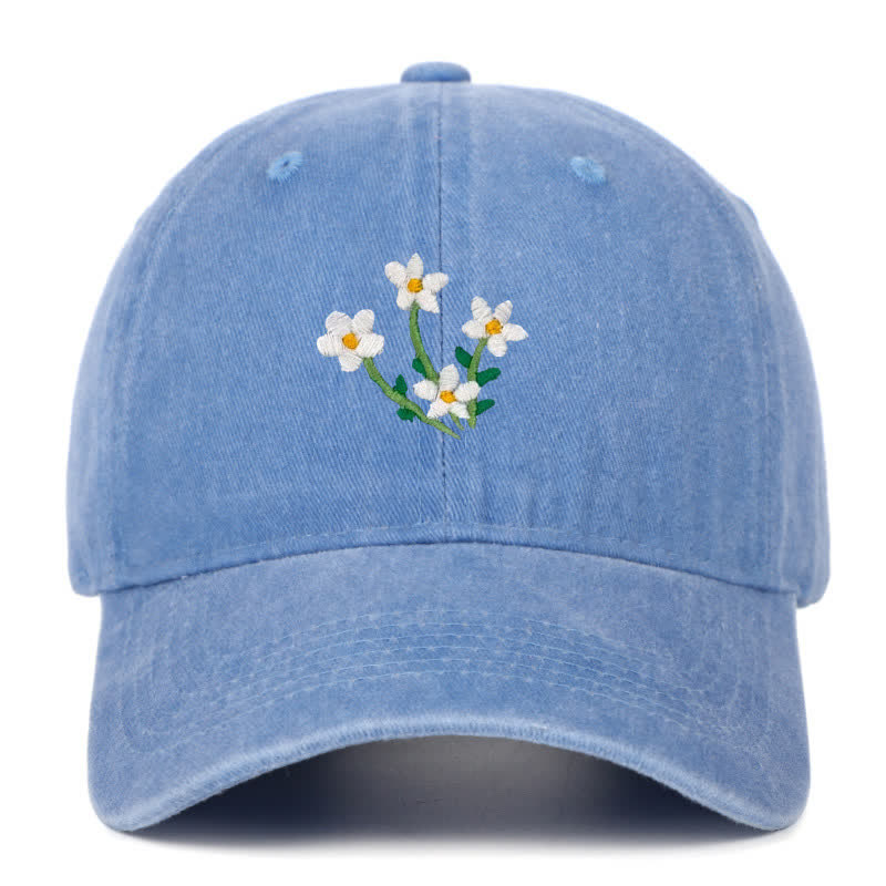 Casquette de baseball ajustable à fleurs blanches brodées - Bleu ciel - Réglable (environ 21 5/8"-22 7/8") - image 11