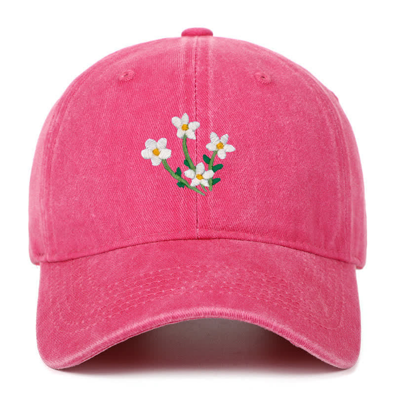 Casquette de baseball ajustable à fleurs blanches brodées - Rose vif - Réglable (environ 21 5/8"-22 7/8") - image 17