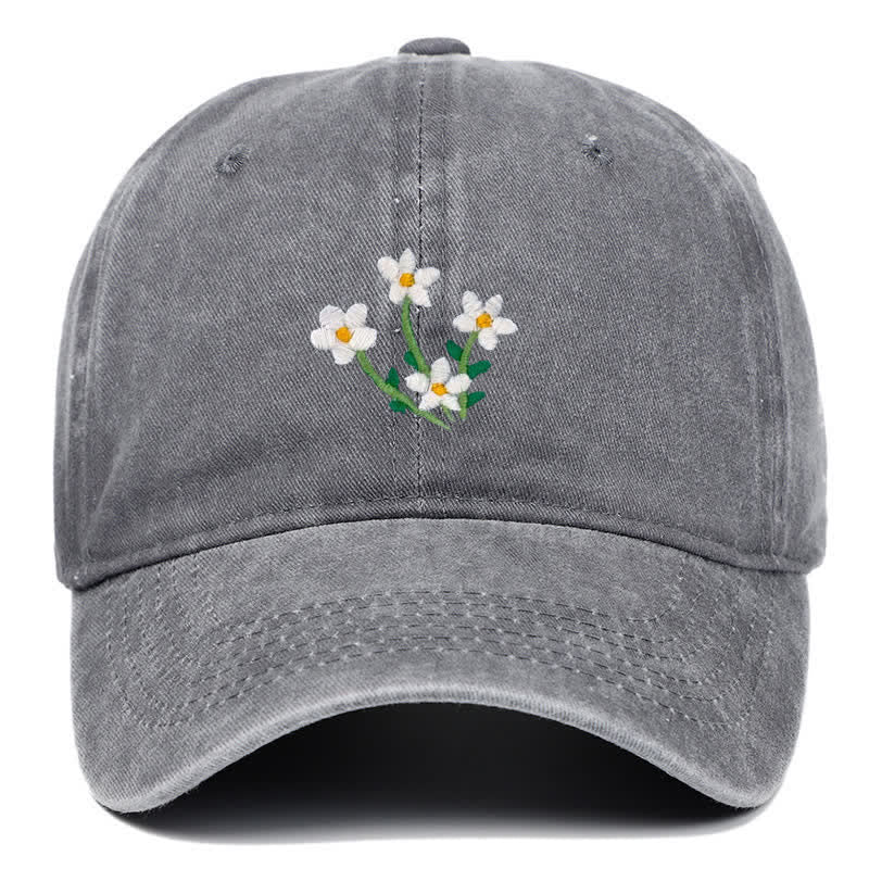 Casquette de baseball ajustable à fleurs blanches brodées - Gris - Réglable (environ 21 5/8"-22 7/8") - image 7