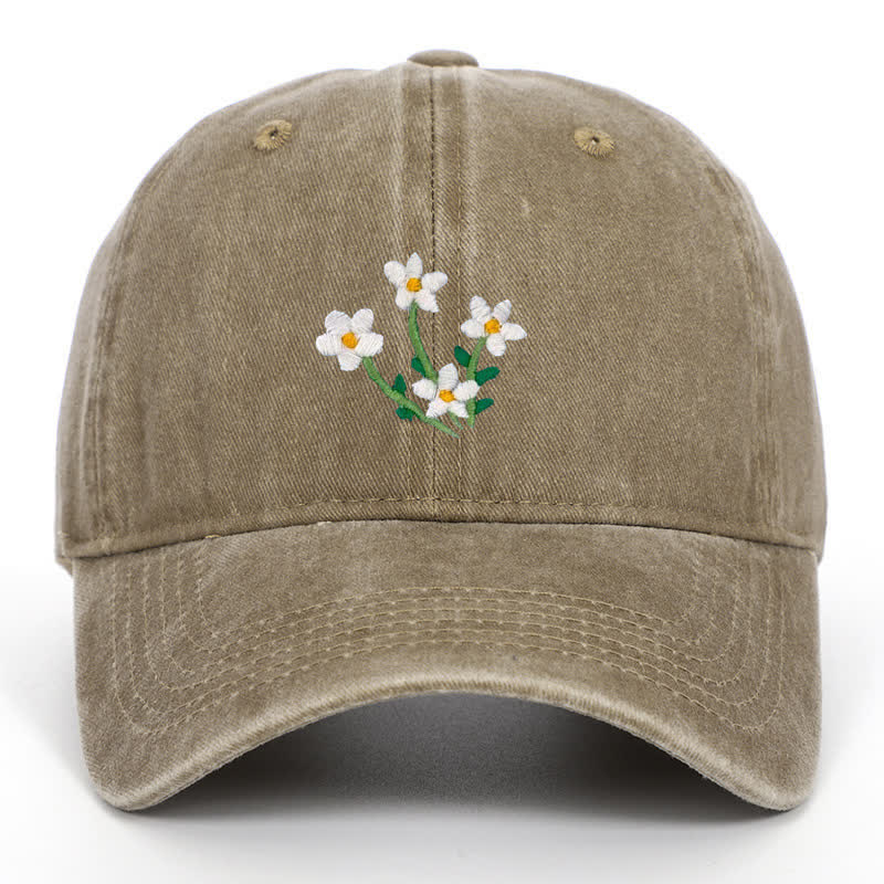 Casquette de baseball ajustable à fleurs blanches brodées - Kaki - Réglable (environ 21 5/8"-22 7/8") - image 13