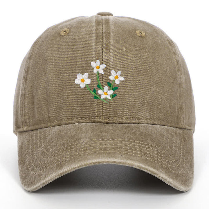 Casquette de baseball ajustable à fleurs blanches brodées - Kaki - Réglable (environ 21 5/8"-22 7/8") - image 13