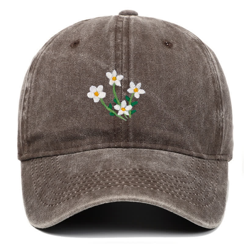 Casquette de baseball ajustable à fleurs blanches brodées - Café - Réglable (environ 21 5/8"-22 7/8") - image 8
