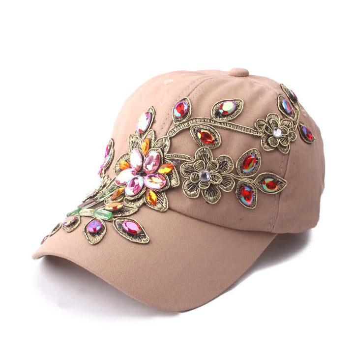 Casquette de baseball ajustable à fleurs et paillettes brodées de cristaux - Kaki - Réglable (environ 21 5/8"-22 7/8") - image 5