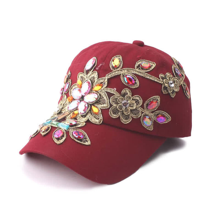 Casquette de baseball ajustable à fleurs et paillettes brodées de cristaux - Bourgogne - Réglable (environ 21 5/8"-22 7/8") - image 6