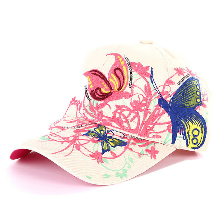 Casquette de baseball ajustable à motif floral brodé de papillons - Ivoire - Réglable (environ 21 5/8"-22 7/8") - image 5
