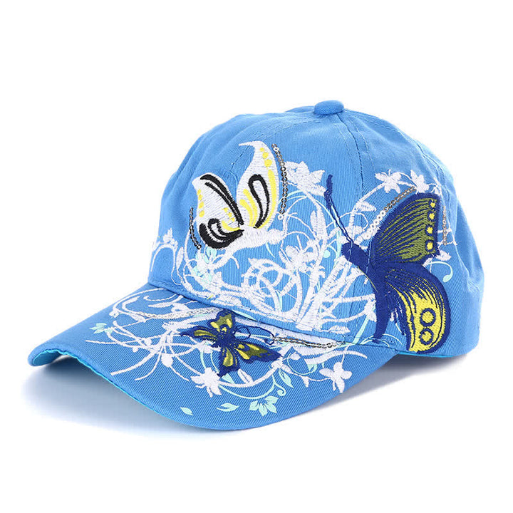 Casquette de baseball ajustable à motif floral brodé de papillons - Bleu - Réglable (environ 21 5/8"-22 7/8") - image 3