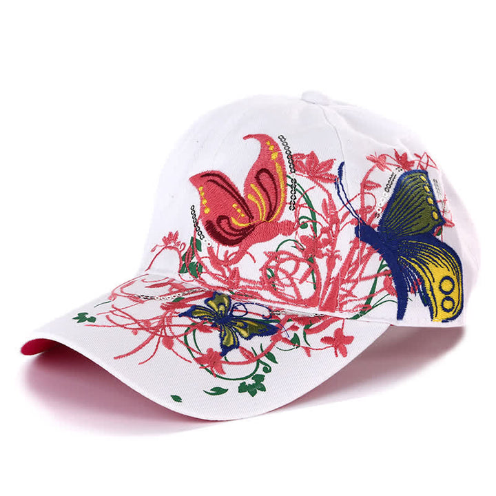 Casquette de baseball ajustable à motif floral brodé de papillons - Blanc - Réglable (environ 21 5/8"-22 7/8") - image 4