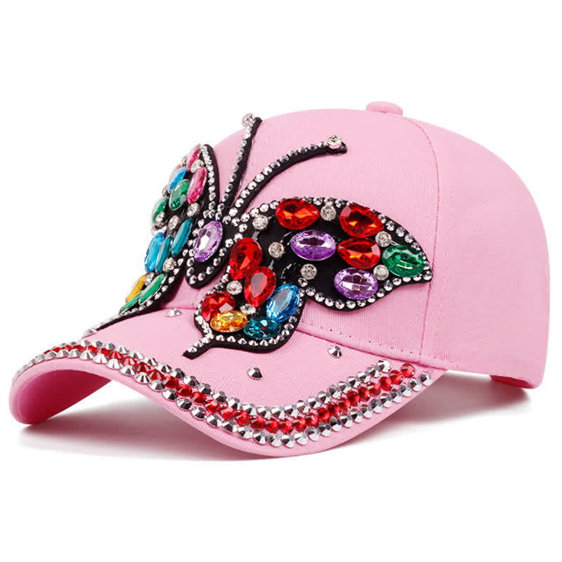 Casquette de baseball ajustable avec papillon en strass scintillant - Rose - Réglable (environ 21 5/8"-22 7/8") - image 8