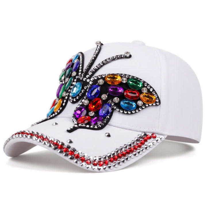 Casquette de baseball ajustable avec papillon en strass scintillant - Blanc - Réglable (environ 21 5/8"-22 7/8") - image 6