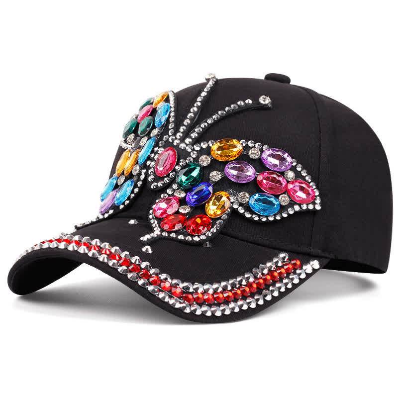 Casquette de baseball ajustable avec papillon en strass scintillant - Noir - Réglable (environ 21 5/8"-22 7/8") - image 1