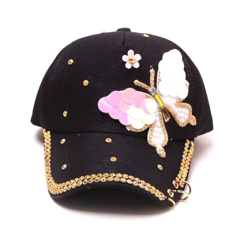 Casquette de baseball ajustable à paillettes roses et papillon - image 2