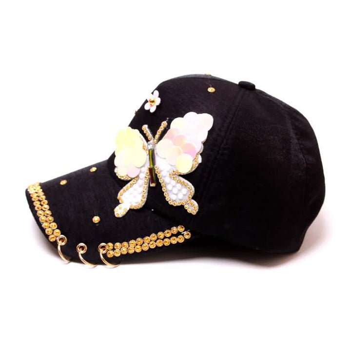 Casquette de baseball ajustable à paillettes roses et papillon - image 4
