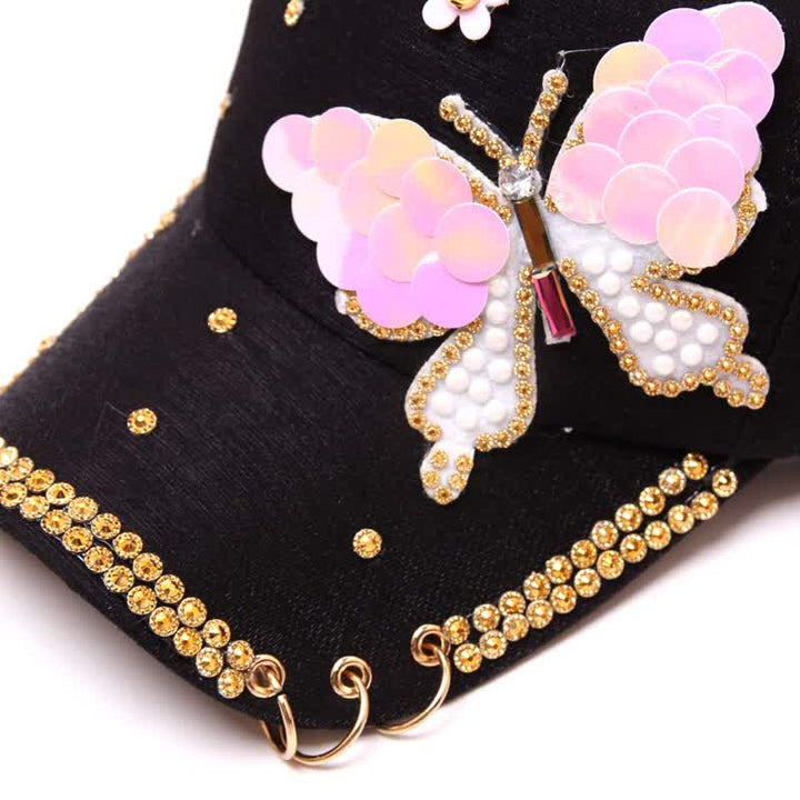 Casquette de baseball ajustable à paillettes roses et papillon - image 3