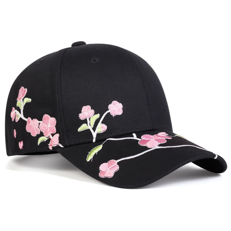 Casquette de baseball ajustable à motif floral brodé sur le côté rose - Noir - Réglable (environ 21 5/8"-22 7/8") - image 1