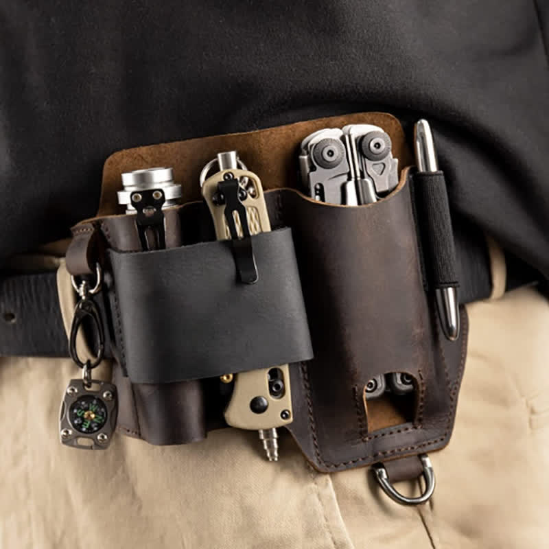 Étui de rangement pour outils EDC, couteau pliant, lampe de poche, sac ceinture en cuir - image 2