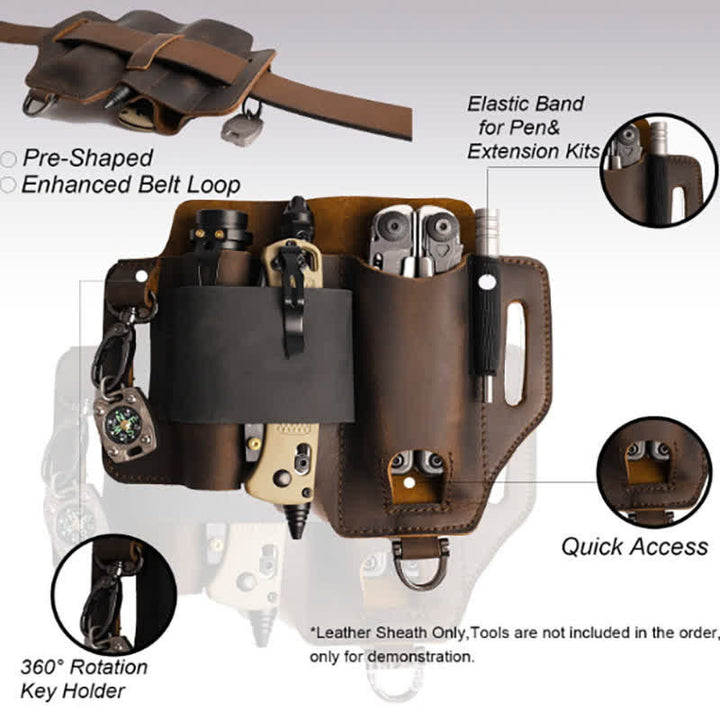 Étui de rangement pour outils EDC, couteau pliant, lampe de poche, sac ceinture en cuir - image 3