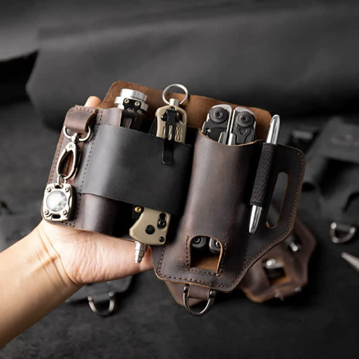 Étui de rangement pour outils EDC, couteau pliant, lampe de poche, sac ceinture en cuir - image 5