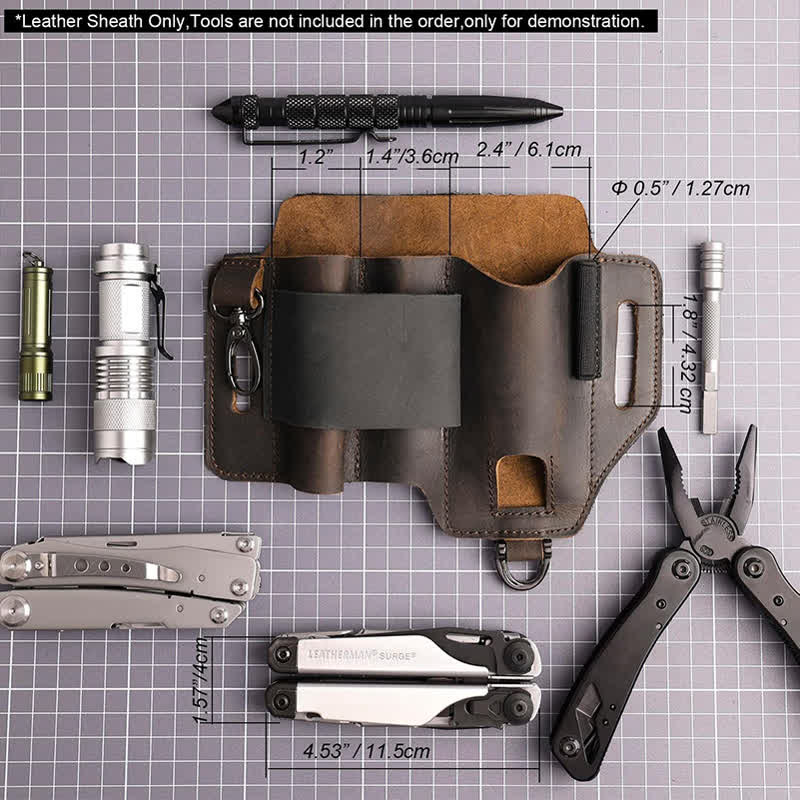Étui de rangement pour outils EDC, couteau pliant, lampe de poche, sac ceinture en cuir - image 4