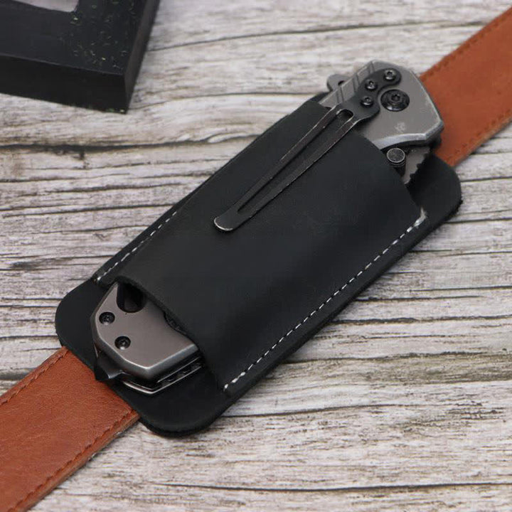 Étui de ceinture en cuir pour couteau pliant horizontal à fond ouvert - Noir - image 7