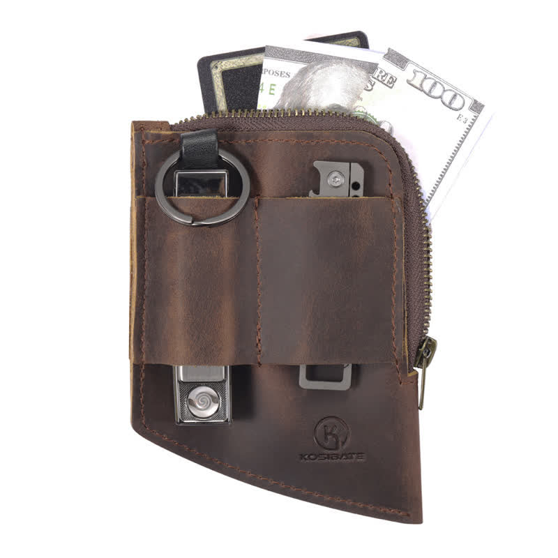 Portefeuille de poche EDC incurvé en cuir, sac ceinture - Brun foncé - image 1