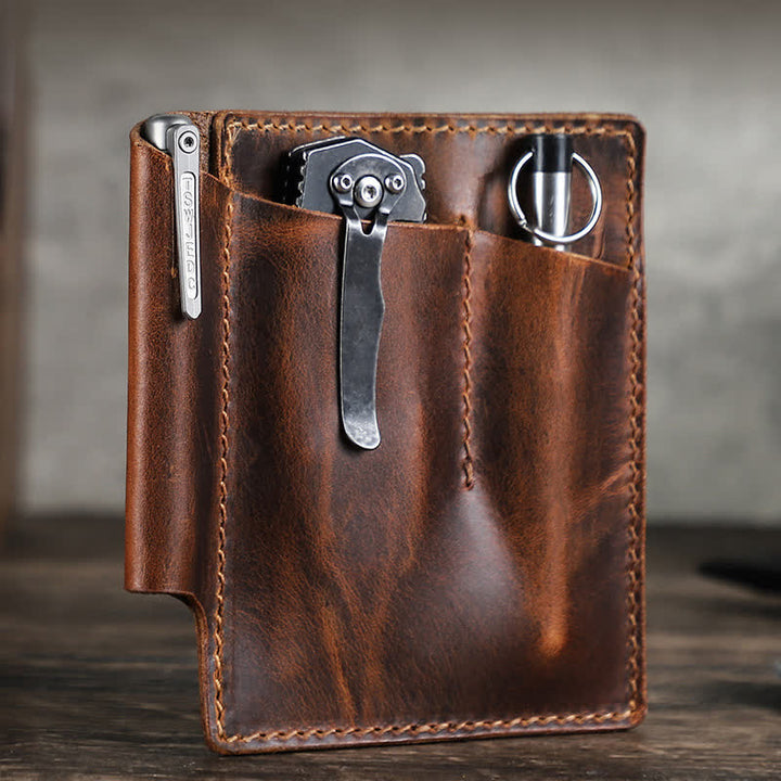 Sac ceinture organiseur de poche rétro en cuir EDC - Café - image 1