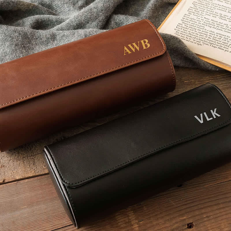 Étui de voyage en cuir pour montre avec initiales personnalisées - image 2