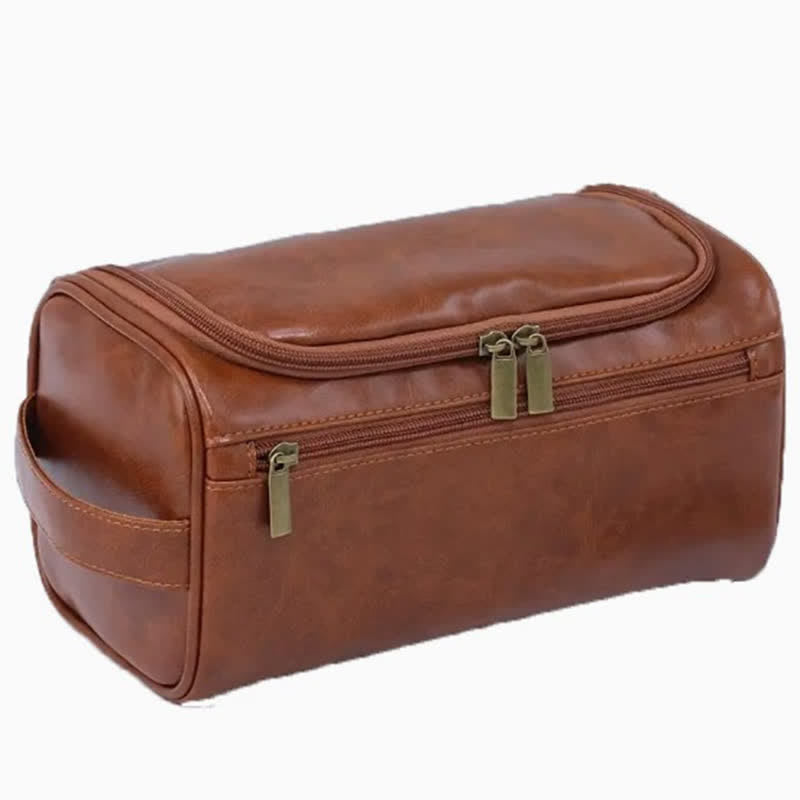 Trousse de toilette de voyage en cuir avec monogramme gravé au laser personnalisé - Brun - image 2