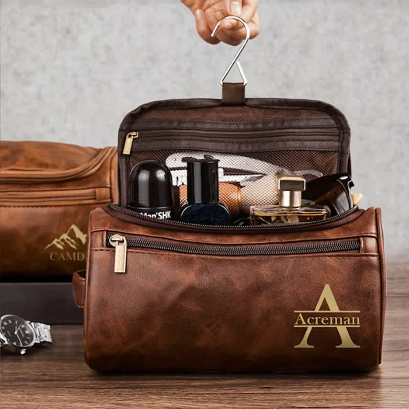 Trousse de toilette de voyage en cuir avec monogramme gravé au laser personnalisé - image 5