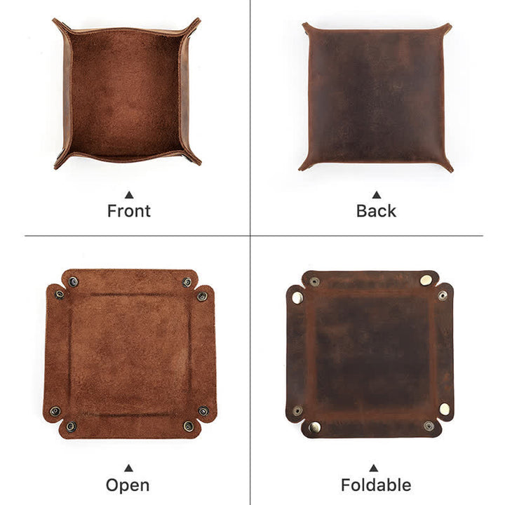 Plateau de valet pliable en cuir véritable rustique avec nom personnalisé - image 7
