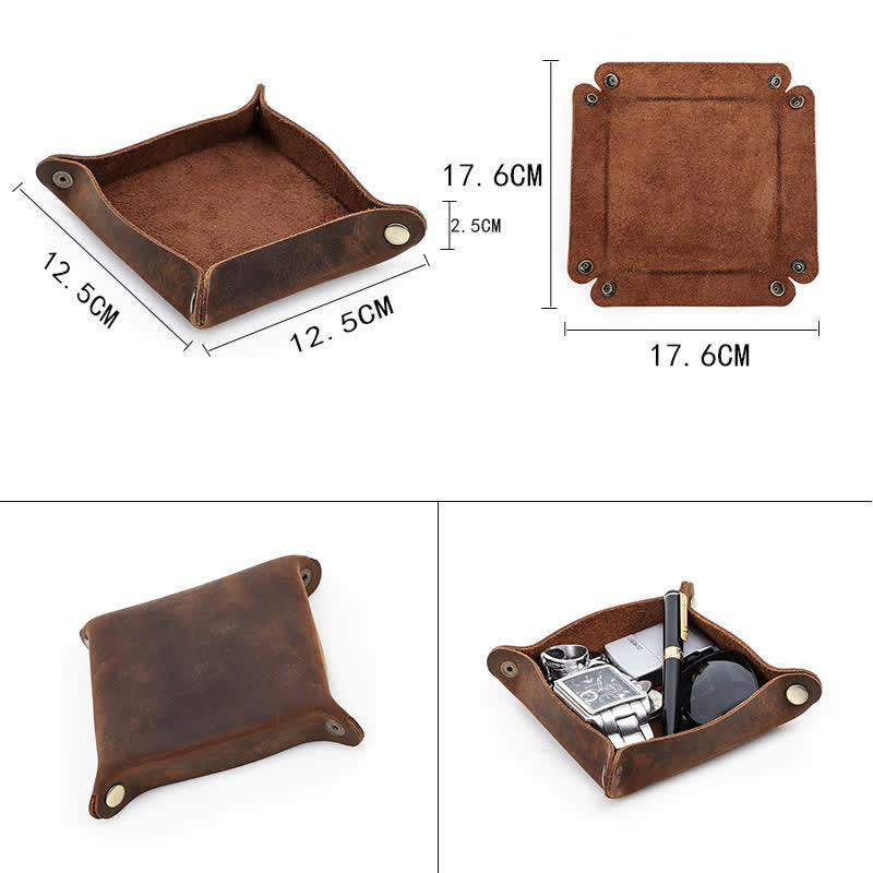 Plateau de valet pliable en cuir véritable rustique avec nom personnalisé - image 8