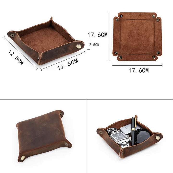 Plateau de valet pliable en cuir véritable rustique avec nom personnalisé - image 8