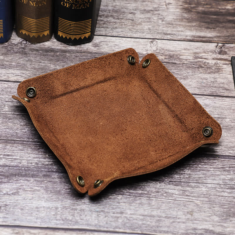 Plateau de valet pliable en cuir véritable rustique avec nom personnalisé - image 13