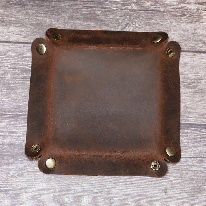 Plateau de valet pliable en cuir véritable rustique avec nom personnalisé - image 14