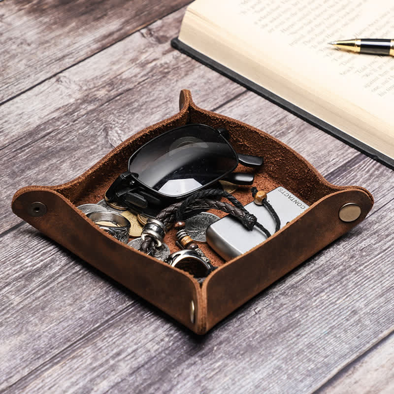 Plateau de valet pliable en cuir véritable rustique avec nom personnalisé - image 15