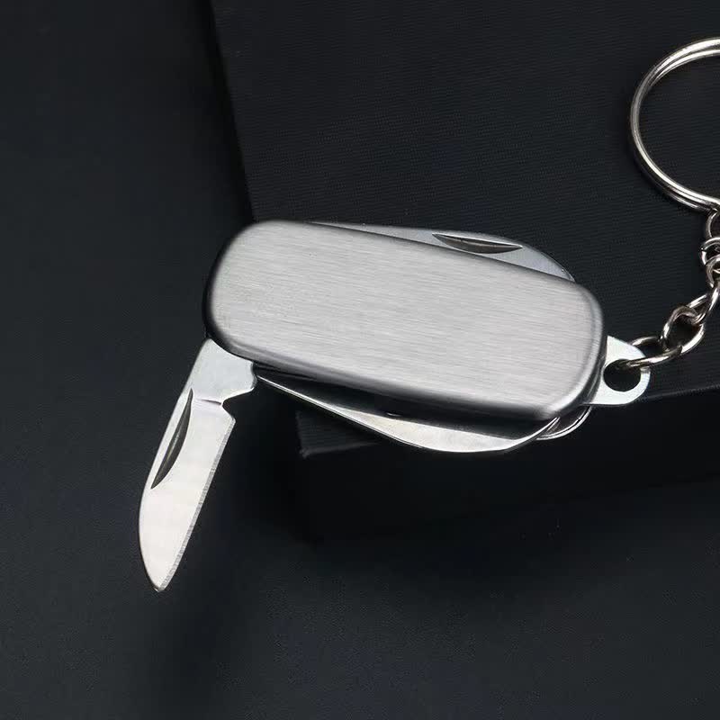 Porte-clés couteau pliant compact argenté avec décapsuleur - image 3