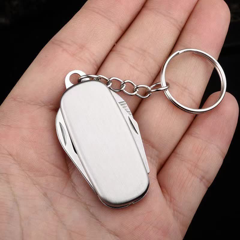 Porte-clés couteau pliant compact argenté avec décapsuleur - image 6