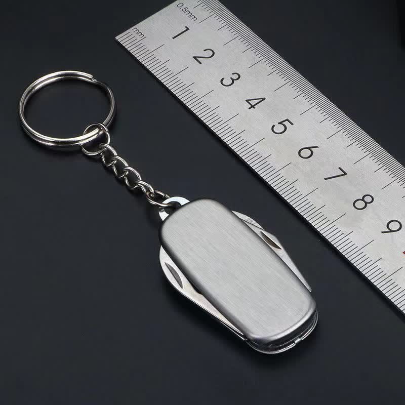 Porte-clés couteau pliant compact argenté avec décapsuleur - image 7