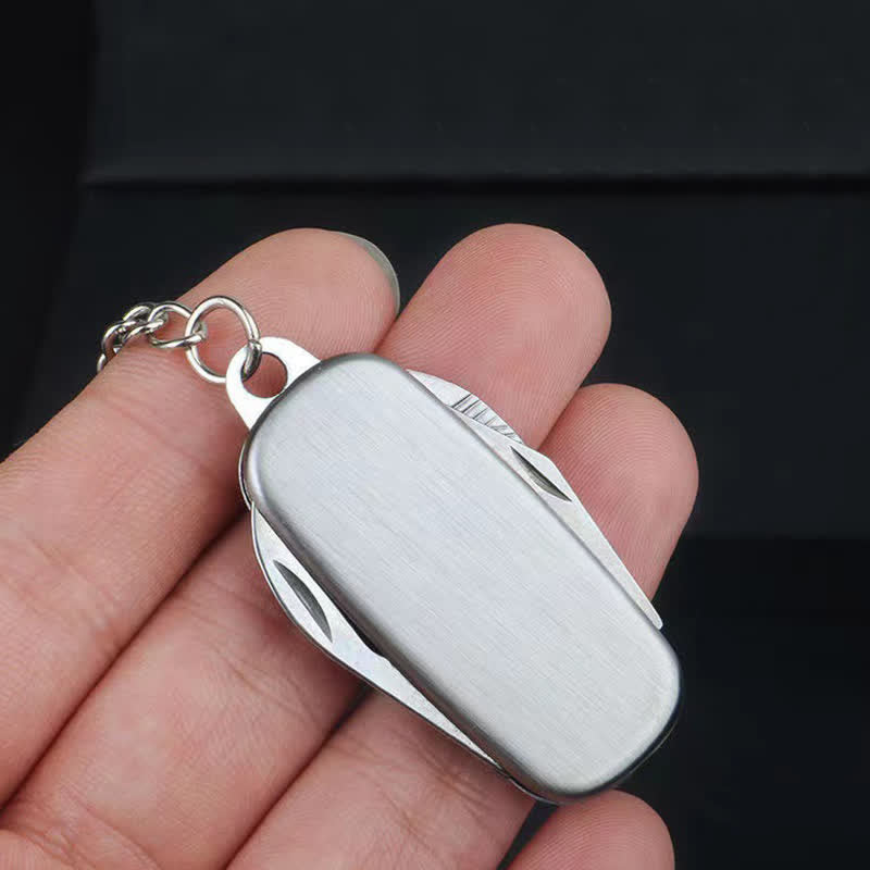Porte-clés couteau pliant compact argenté avec décapsuleur - image 2