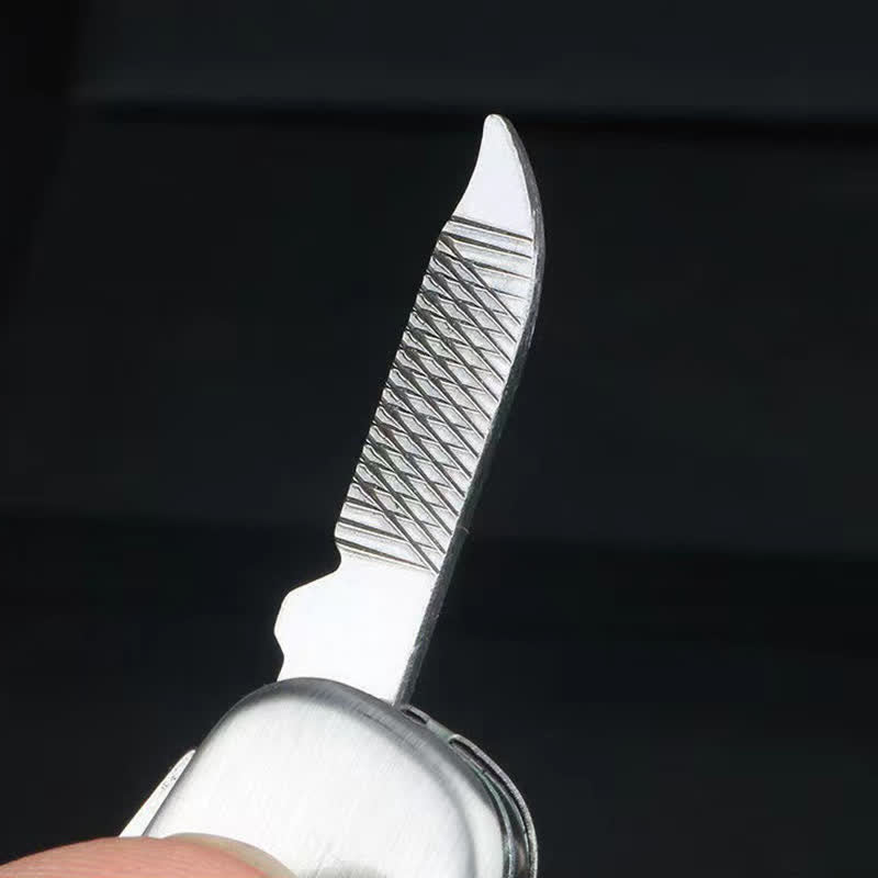 Porte-clés couteau pliant compact argenté avec décapsuleur - image 4