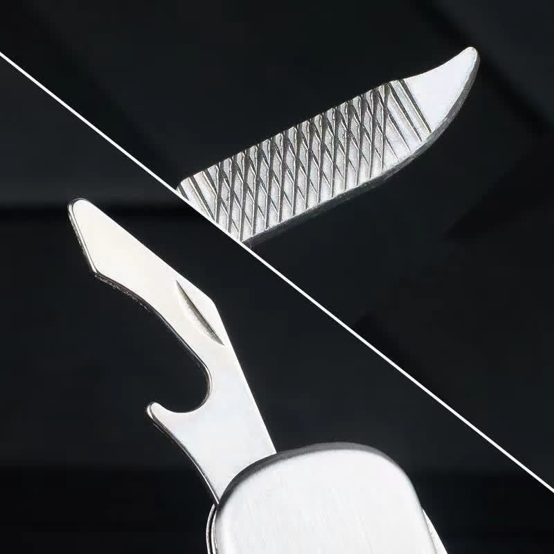 Porte-clés couteau pliant compact argenté avec décapsuleur - image 4