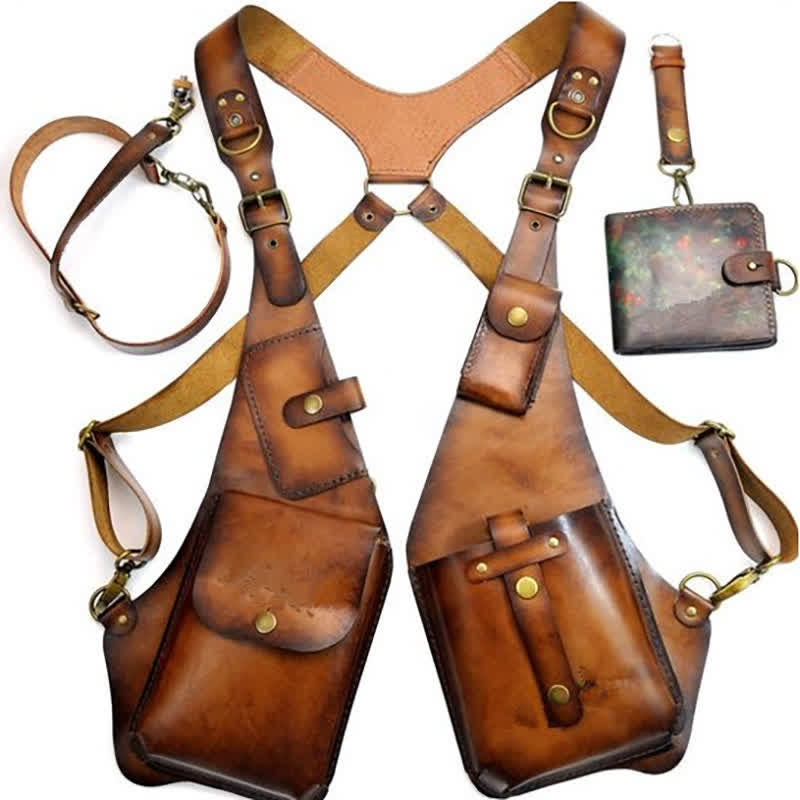 Sac à bandoulière vintage antivol avec harnais et portefeuille - image 1