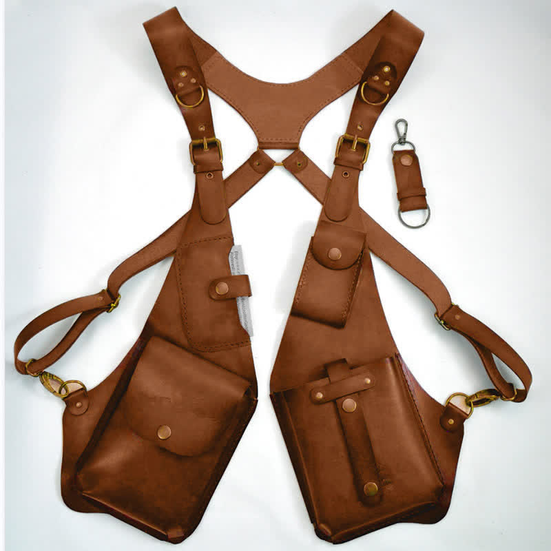 Sac à bandoulière vintage antivol avec harnais et portefeuille - Brun clair - image 2