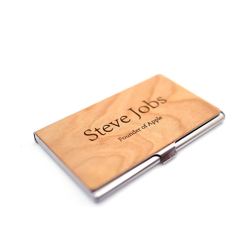 Étui en bois pour cartes de visite avec nom gravé personnalisé - Cerise / Argent - image 3
