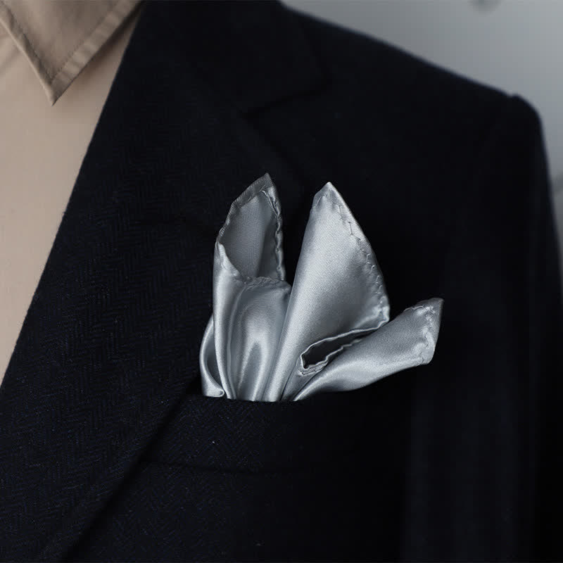 Pochette de costume simple et unie pour homme, idéale pour un mariage - Gris argenté - image 29