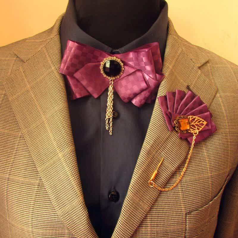 Ensemble de 2 nœuds papillon à carreaux et ruban - Violet - image 6
