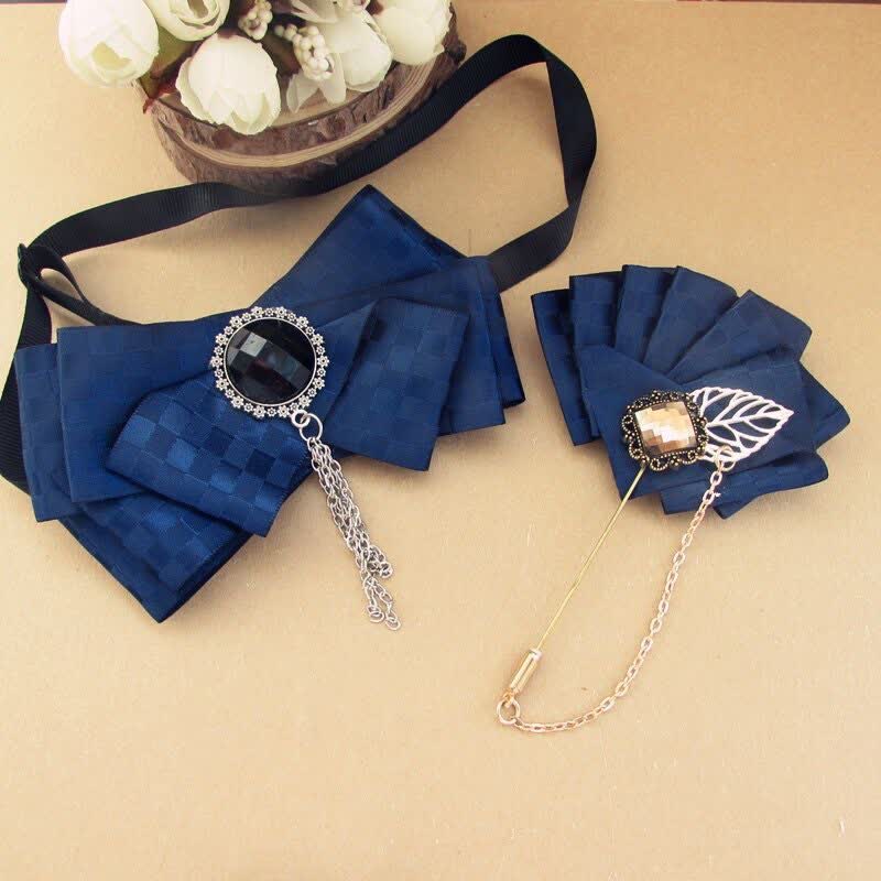 Ensemble de 2 nœuds papillon à carreaux et ruban - Marine - image 5